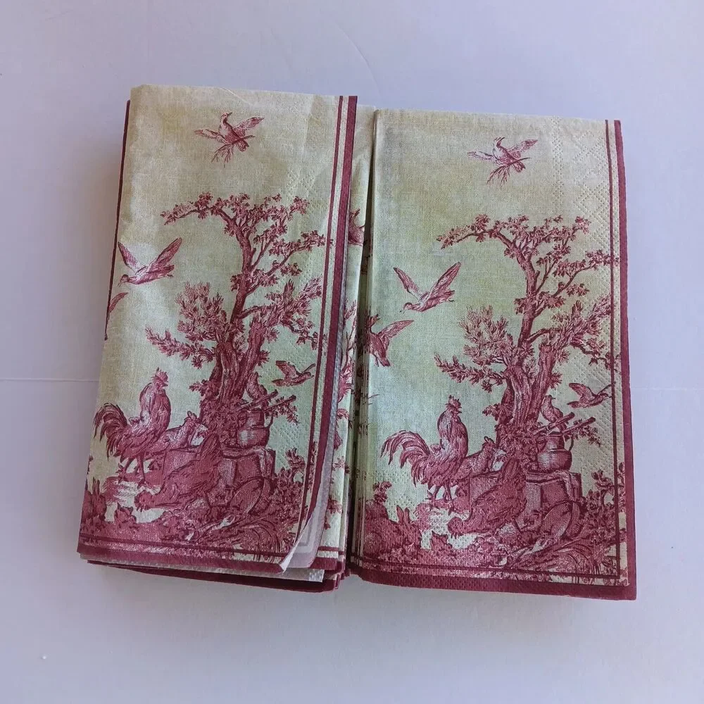 Farmhouse Napkin Metal Holder w/Toile Napkins Imprinted Rooster Primitive